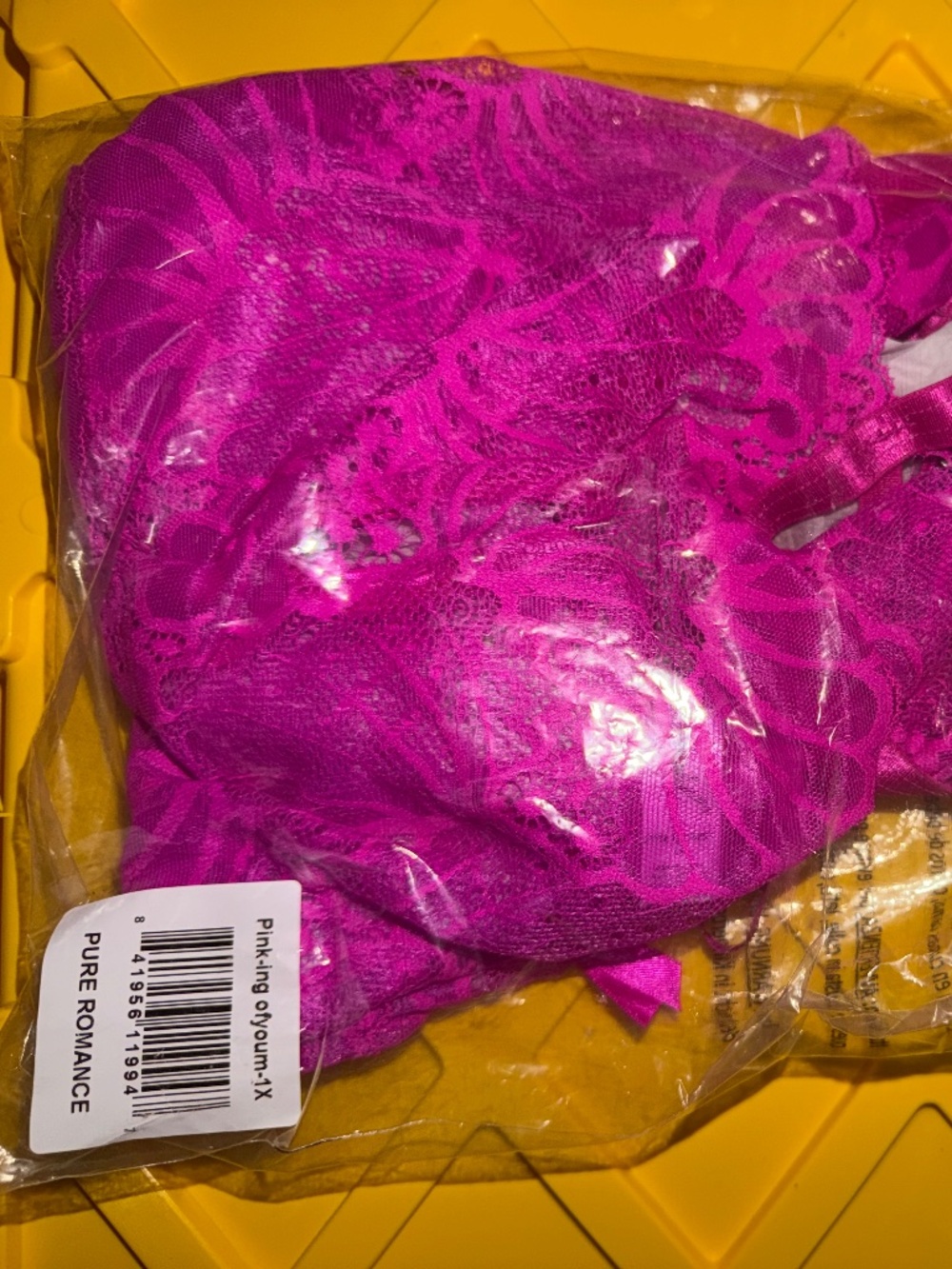 Pure Romance Pink-ing of You Hot Pink Lace Lingerie 1X NWT